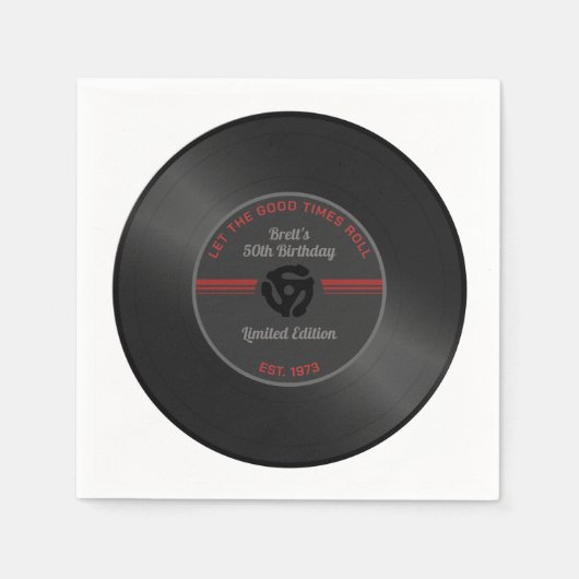 ヴィンテージレコード誕生日パーティナプキンス – リター スタンダードカクテルナプキン (正面)