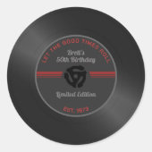 ヴィンテージレコード誕生日パーティーステッカー – Retr ラウンドシール (正面)