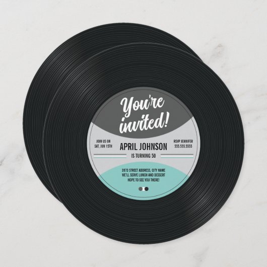 ヴィンテージレコード誕生日招待状 招待状 (正面/裏面)