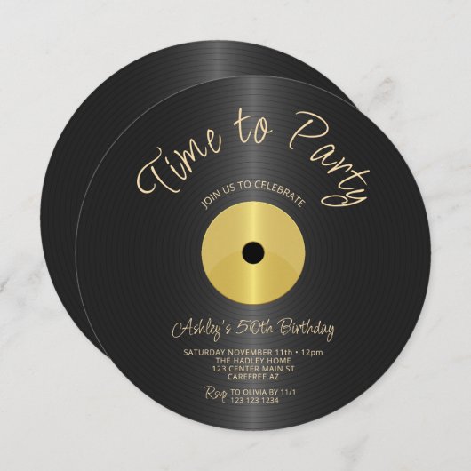 ヴィンテージレコード50誕生日 招待状 (正面/裏面)