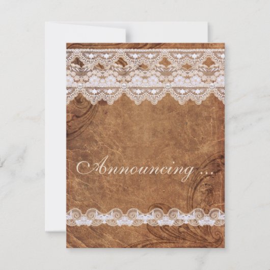 ヴィンテージレザーとレースの婚約発表 案内状 (正面)