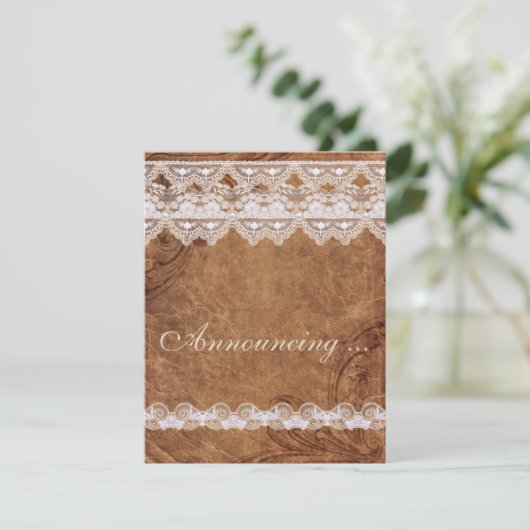 ヴィンテージレザーとレースの婚約発表 案内状 (スタンド正面)