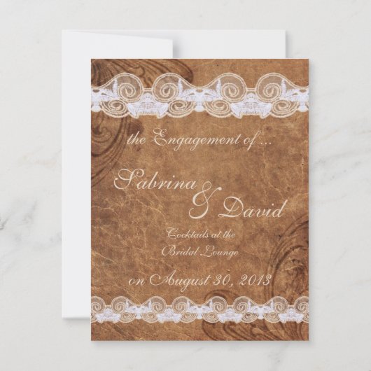 ヴィンテージレザーとレースの婚約発表 案内状 (裏面)