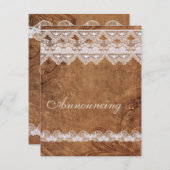 ヴィンテージレザーとレースの婚約発表 案内状 (正面/裏面)