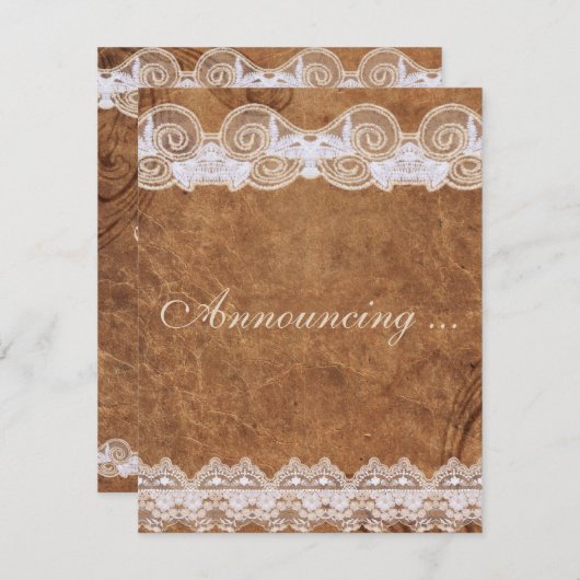 ヴィンテージレザーとレースの結婚発表 招待状 (正面/裏面)