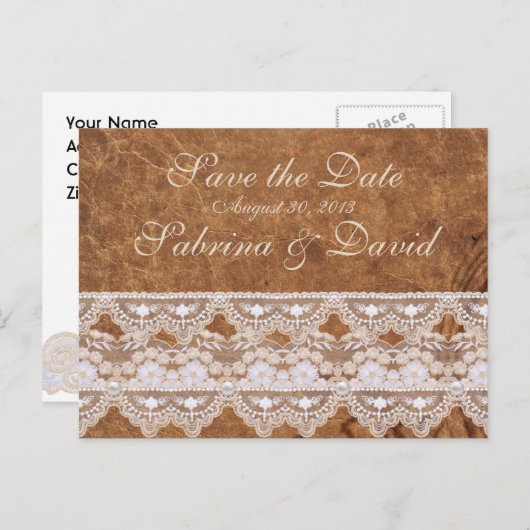 ヴィンテージレザーとレース日付ポストカードの保存 案内ポストカード (正面/裏面)