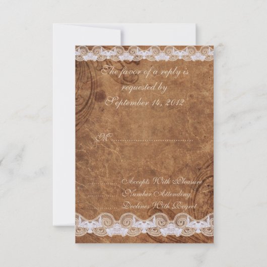 ヴィンテージレザーとレースRSVP結婚式招待状 出欠カード (裏面)