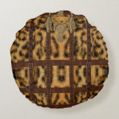 ヴィンテージレザートライバルヒョウアニマルプリント ラウンドクッション (裏面)