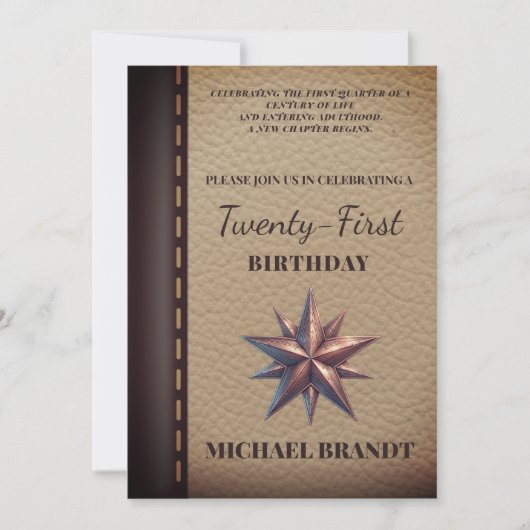 ヴィンテージレザーニューチャプタ誕生日招待状 招待状 (正面)