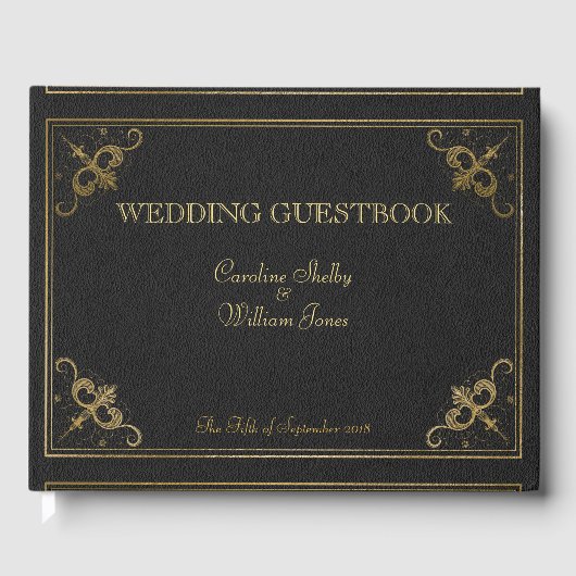 ヴィンテージレザーブック結婚ズゲストブック ゲストブック (正面)