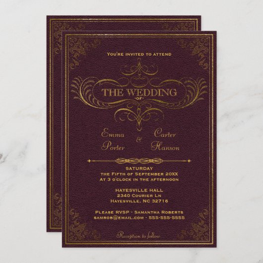 ヴィンテージレザーブック結婚式招待状 招待状 (正面/裏面)