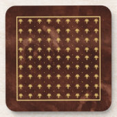 ヴィンテージレザーブラウンと金ゴールドダマスクパターン コースター (正面)