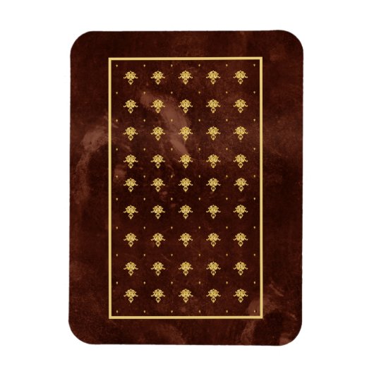 ヴィンテージレザーブラウンと金ゴールドダマスクパターン マグネット (縦)