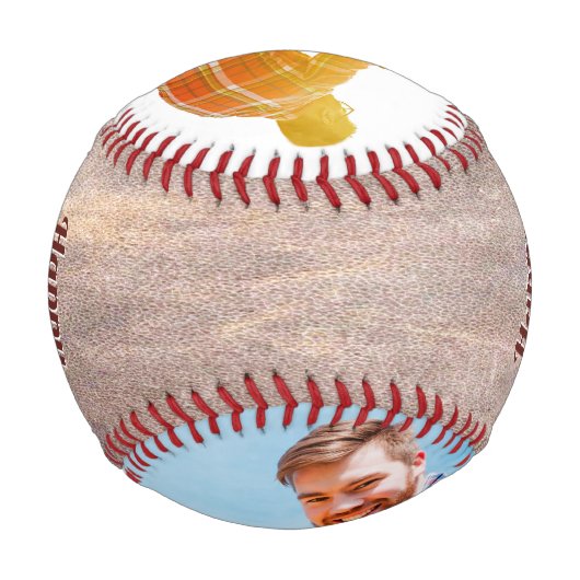 ヴィンテージレザープリント父の日フォトベースボール 野球ボール (裏面)