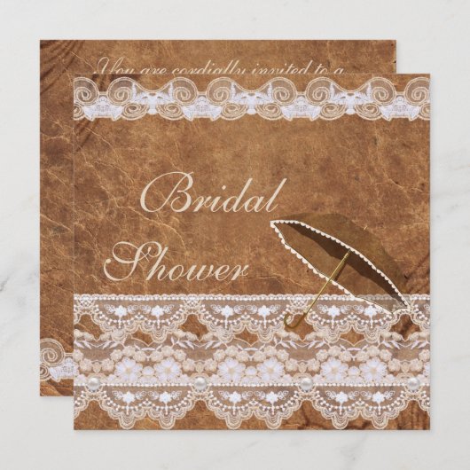 ヴィンテージレザー及びレースブライダルシャワー 招待状 (正面/裏面)