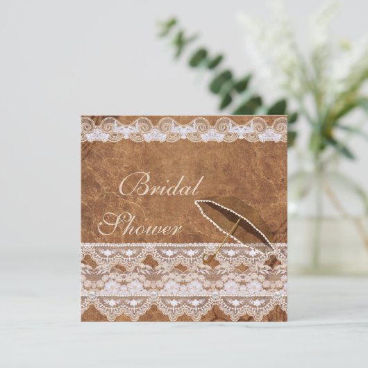 ヴィンテージレザー及びレースブライダルシャワー 招待状 (スタンド正面)