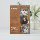 ヴィンテージレザー記念悔やみや弔慰3写真葬儀 サンキューカード (スタンド正面)