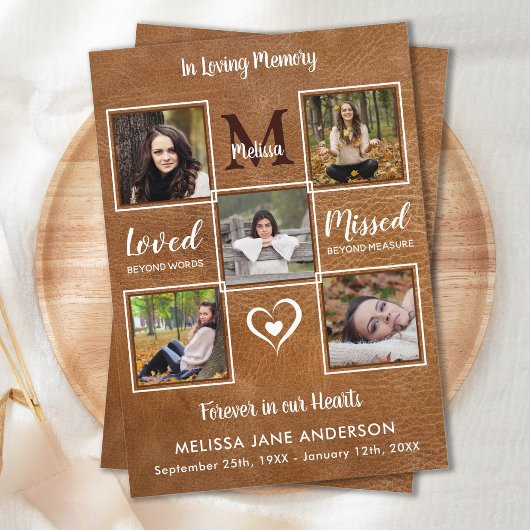 ヴィンテージレザー5フォト悔やみや弔慰メモリアル葬儀 サンキューカード