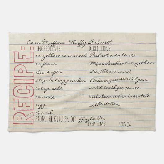 ヴィンテージレシピカードコーンブレッドレシピカスタマイズだ! キッチンタオル (横)