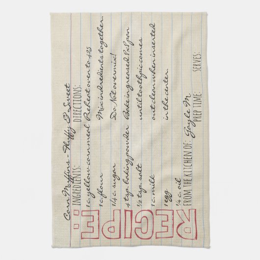 ヴィンテージレシピカードコーンブレッドレシピカスタマイズだ! キッチンタオル (縦)