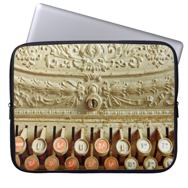 ヴィンテージレジ、ほこりとクモの巣で覆われる ラップトップスリーブ (正面)