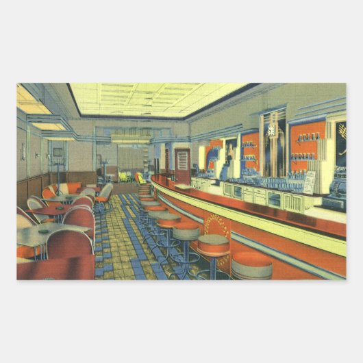 ヴィンテージレストランレトロロードダイナーインテリア 長方形シール (正面)