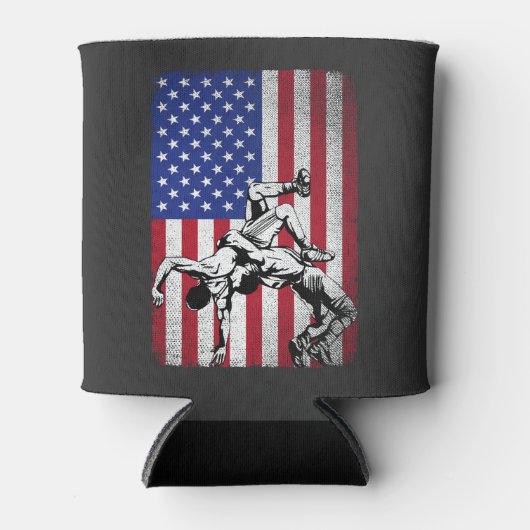 ヴィンテージレスリングファン米国国旗の格闘 缶クーラー (正面)