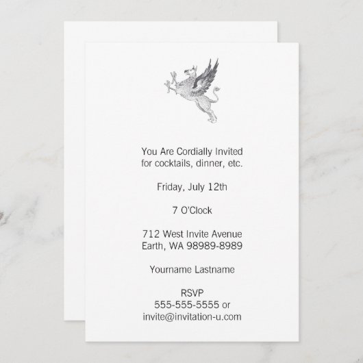ヴィンテージレタープレスグリフィンラインアート 招待状 (正面/裏面)