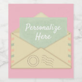 ヴィンテージレター封筒アナウンスピンクティール(緑がかった色) ワインラベル (シングルラベル)