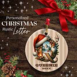 ヴィンテージレターQウッドランドクリスマスカスタマイズ セラミックオーナメント