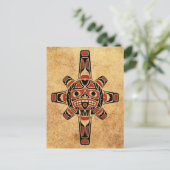 ヴィンテージレッドとブラックのハイダ太陽マスク ポストカード (スタンド正面)