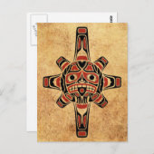 ヴィンテージレッドとブラックのハイダ太陽マスク ポストカード (正面/裏面)