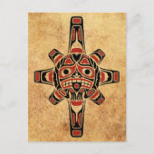 ヴィンテージレッドとブラックのハイダ太陽マスク ポストカード (正面)