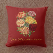 ヴィンテージレッドと金ゴールドの名を持つカーネーション クッション
