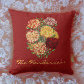 ヴィンテージレッドと金ゴールドの名を持つカーネーション クッション