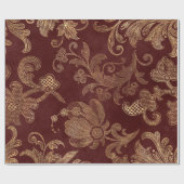 ヴィンテージレッドと金ゴールドフェイクフローラクリスマスベルベット ラッピングペーパー (フラット)