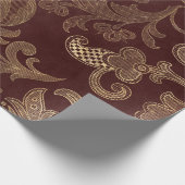 ヴィンテージレッドと金ゴールドフェイクフローラクリスマスベルベット ラッピングペーパー (角)