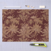 ヴィンテージレッドと金ゴールドフェイクフローラクリスマスベルベット 薄葉紙 (クラフト)