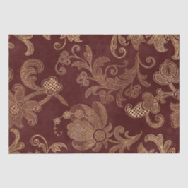 ヴィンテージレッドと金ゴールドフェイクフローラクリスマスベルベット 薄葉紙