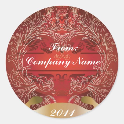 ヴィンテージレッドと金ゴールド企業のホリディグリーティング ラウンドシール (正面)