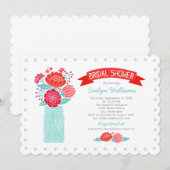 ヴィンテージレッドアクアフローラメーソンジャーブライダルシャワー 招待状 (正面/裏面)