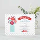 ヴィンテージレッドアクアフローラメーソンジャーブライダルシャワー 招待状 (スタンド正面)