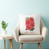 ヴィンテージレッドアザレアインディカフローラ枕 クッション (椅子)