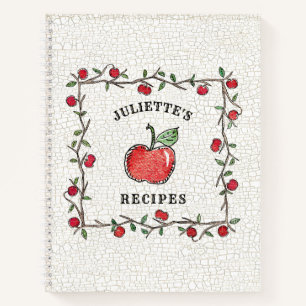 ヴィンテージレッドアップルつる植物モノグラムのクックブックレシピ ノートブック
