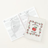 ヴィンテージレッドアップルつる植物モノグラムのクックブックレシピ ノートブック (内部)