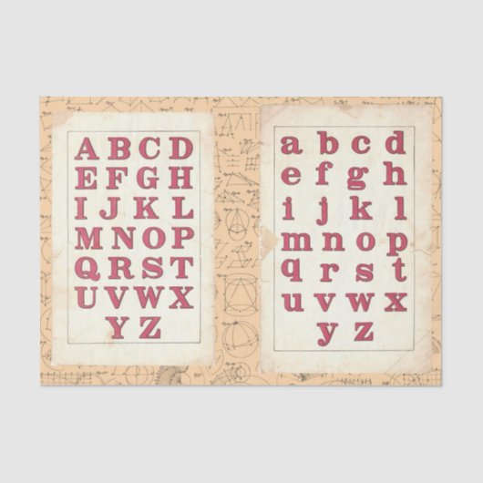 ヴィンテージレッドアルファベットタイポグラフィマテマティックコラージュ 薄葉紙 (正面)