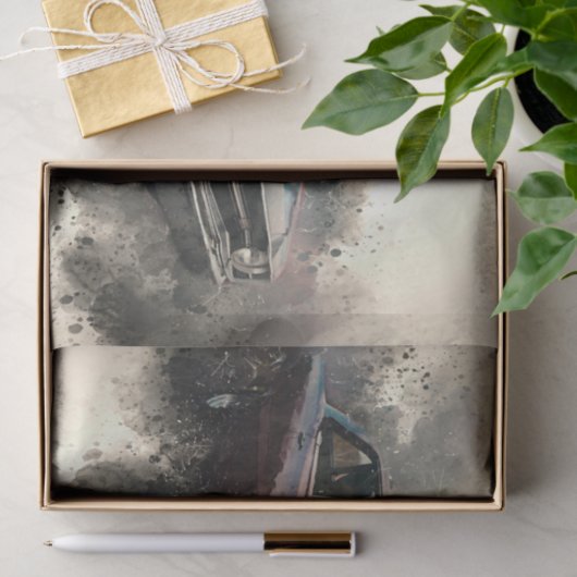 ヴィンテージレッドアンティーク車のデコページ 薄葉紙 (ギフト)