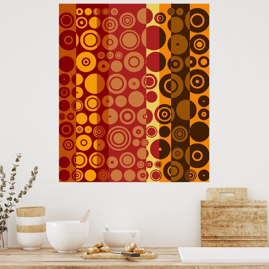 ヴィンテージレッドイエローブラウンフィフティーズ抽象芸術アート ポスター (キッチン)