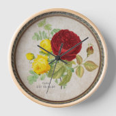 ヴィンテージレッドイエローローズフローラウォールクロック 壁時計 (正面)