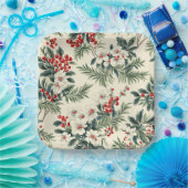 ヴィンテージレッドウィンターベリークリスマス ペーパープレート (パーティー)